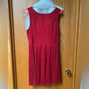 Red lace dress.